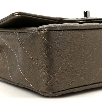 Iridescent Caviar Quilted Mini Rectangular Flap Bronze