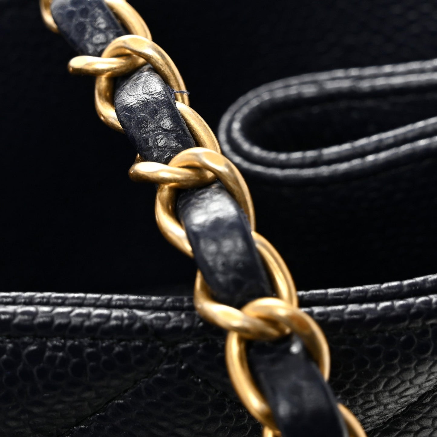 Caviar Quilted Large CC Shopping Tote Navy