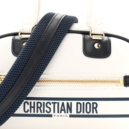 Calfskin Micro Dior Vibe Zip Bowling Bag White