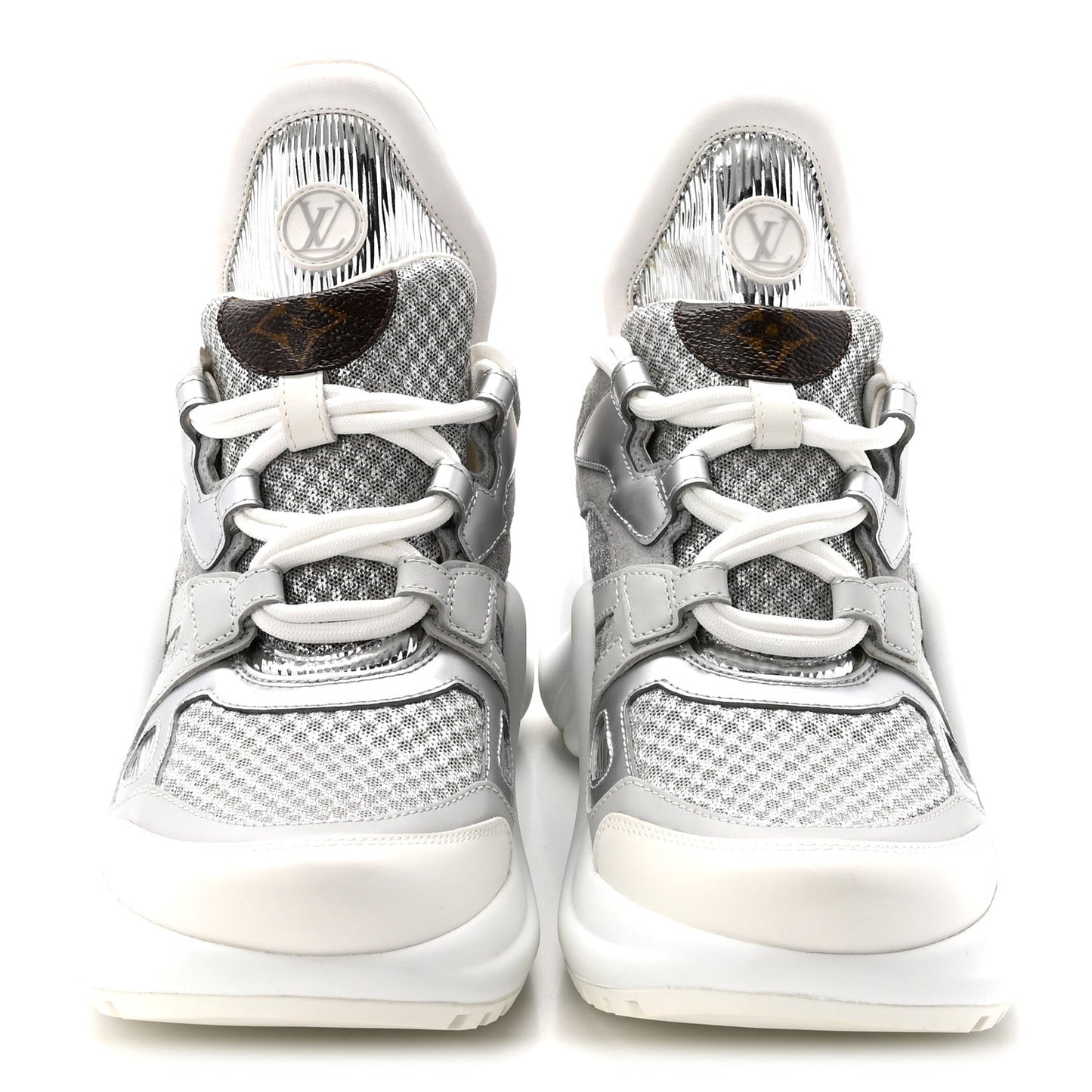 Metallic Calfskin Technical Nylon LV Archlight Sneakers 37 White Silver
