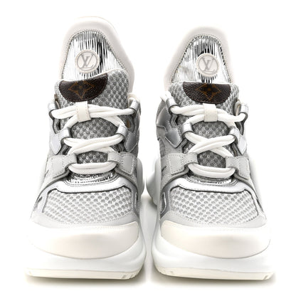 Metallic Calfskin Technical Nylon LV Archlight Sneakers 37 White Silver