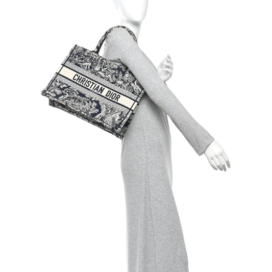 Canvas Embroidered Medium Dioriviera Toile De Jouy Reverse Book Tote Blue