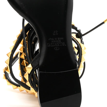Calfskin Rockstud No Limit Gladiator Flat Sandals 37 Black