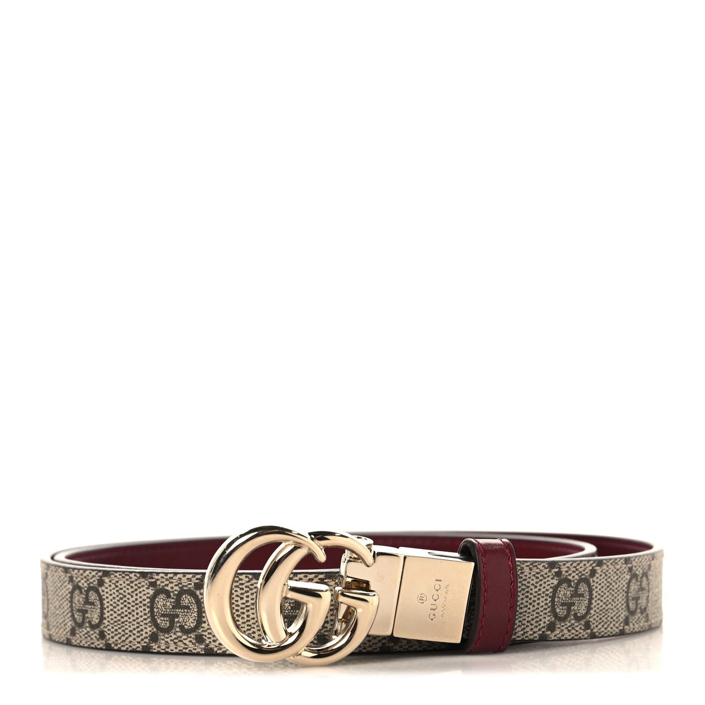 GG Supreme Monogram Plutone Calfskin Double G Reversible 20mm Belt 85 34 Beige Rosso Ancora