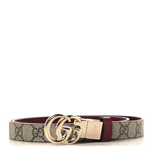 GG Supreme Monogram Plutone Calfskin Double G Reversible 20mm Belt 85 34 Beige Rosso Ancora