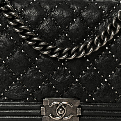 Crumpled Lambskin New Medium Studded Boy Flap Black