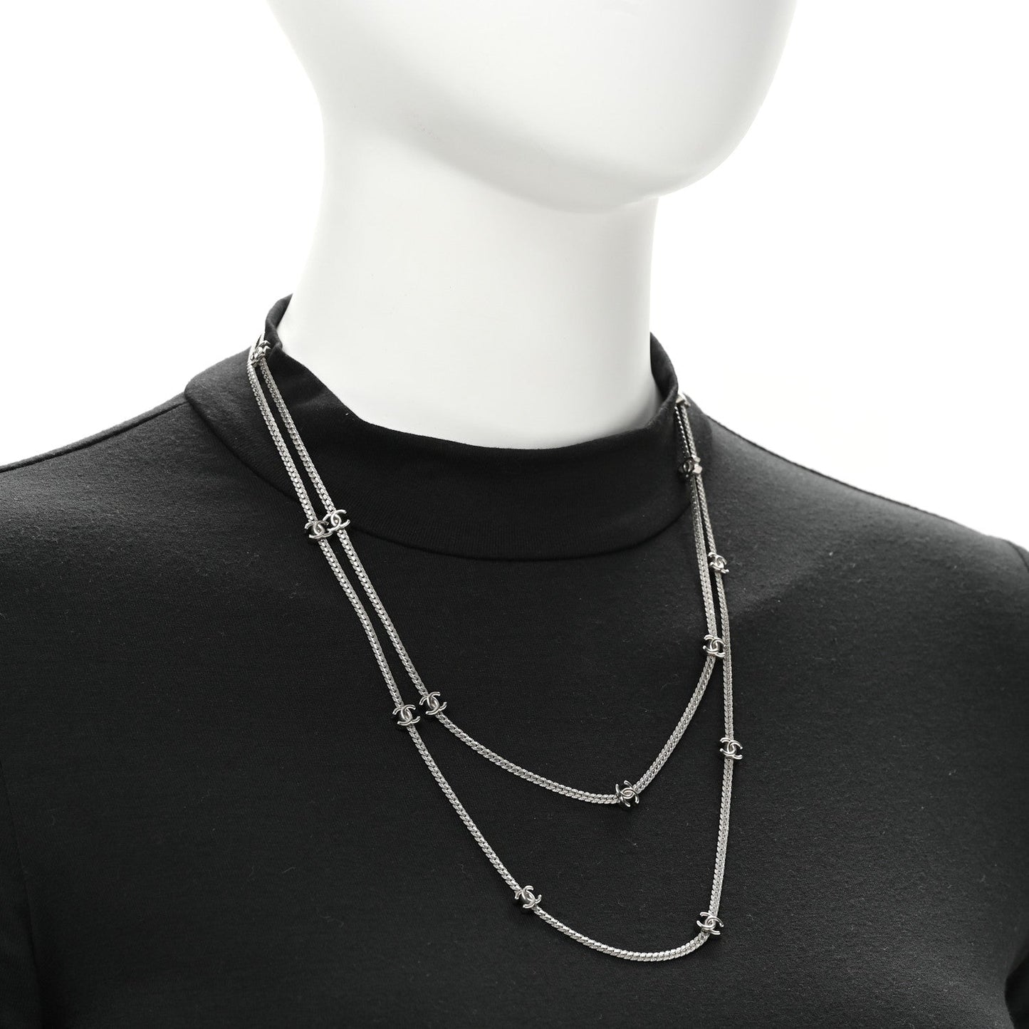 Metal CC Long Chain Necklace Silver