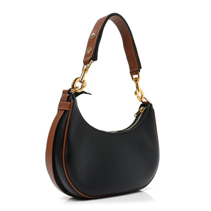 Smooth Calfskin Medium Strap Ava Shoulder Bag Black Tan
