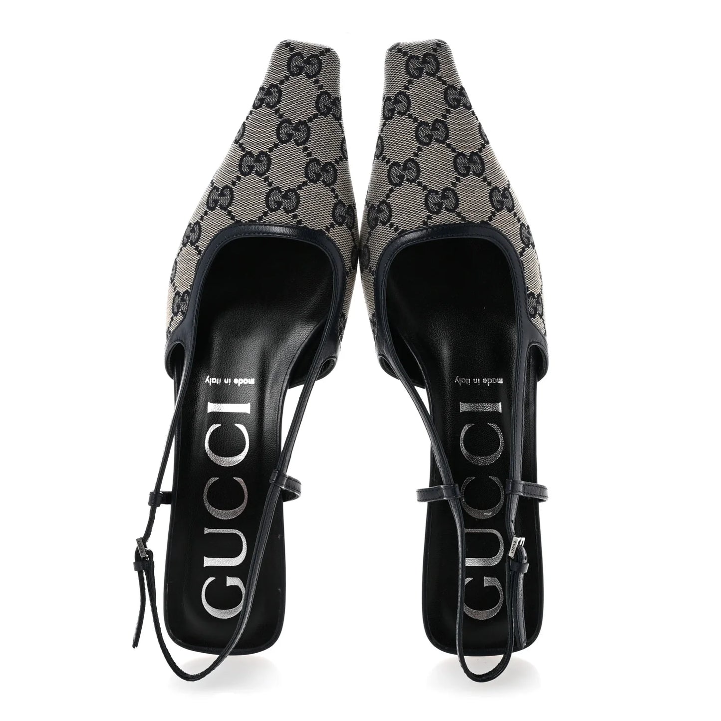 Gucci GG Monogram Malaga Kid Square G 75mm Slingback Pumps 40 Black