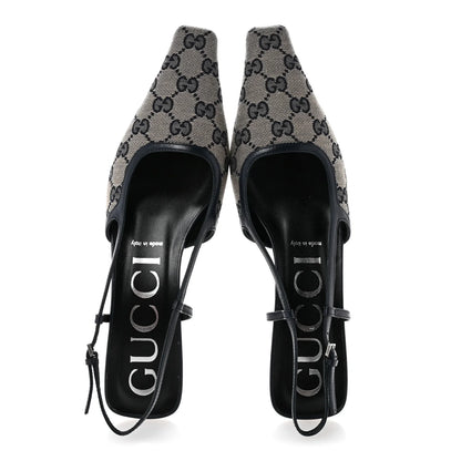 Gucci GG Monogram Malaga Kid Square G 75mm Slingback Pumps 40 Black