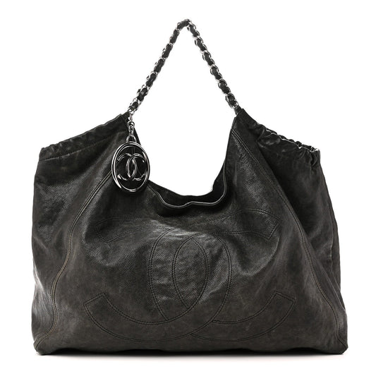Distressed Caviar XL Coco Cabas Black