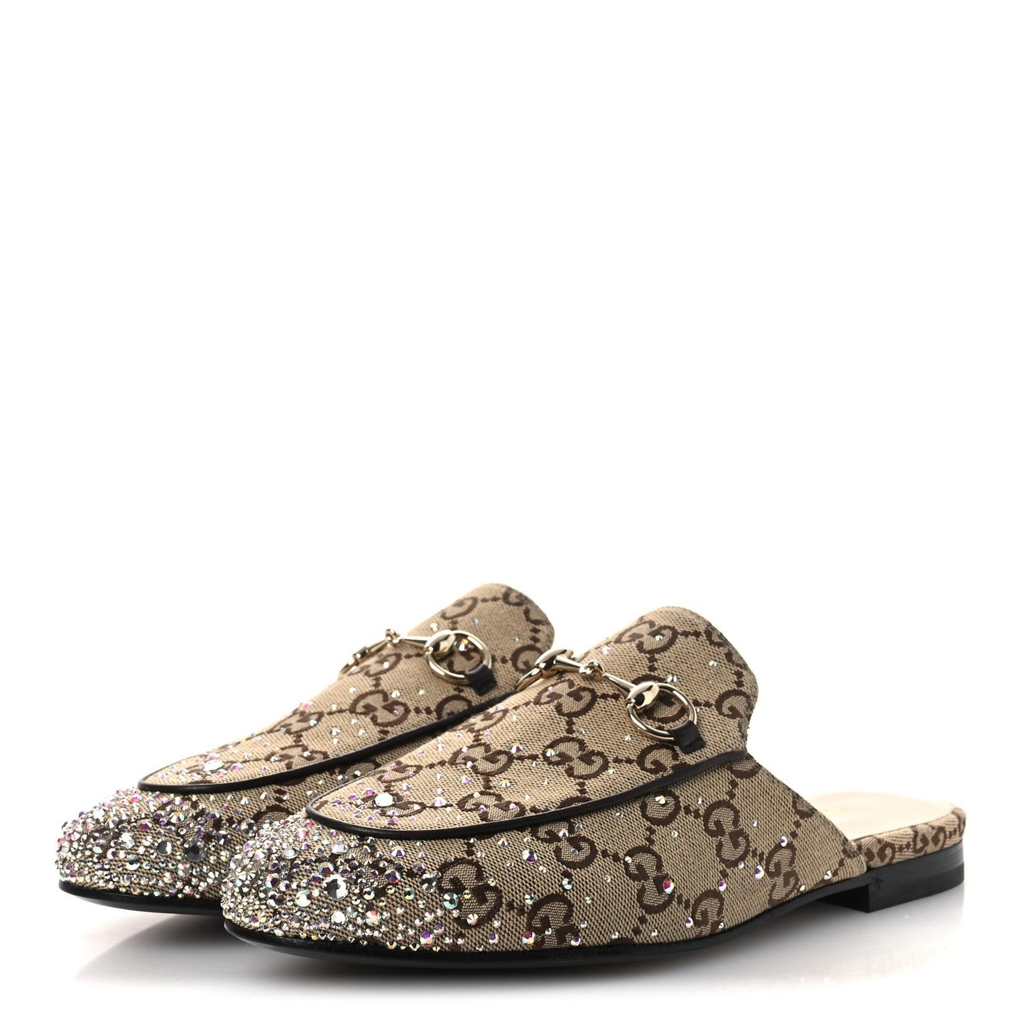Crystal Canvas GG Monogram Nappa Womens Princetown Slippers 37.5 Beige Ebony New Acero