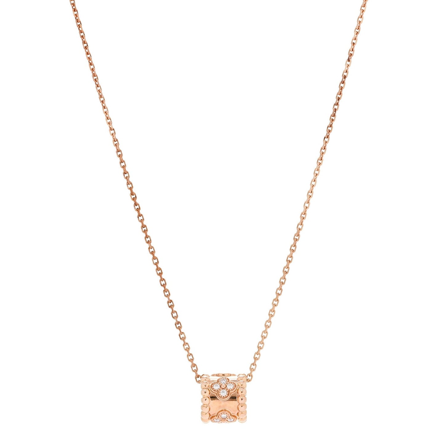 18K Rose Gold Diamond Small Perlee Clovers Pendant Necklace