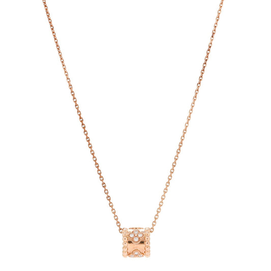 18K Rose Gold Diamond Small Perlee Clovers Pendant Necklace