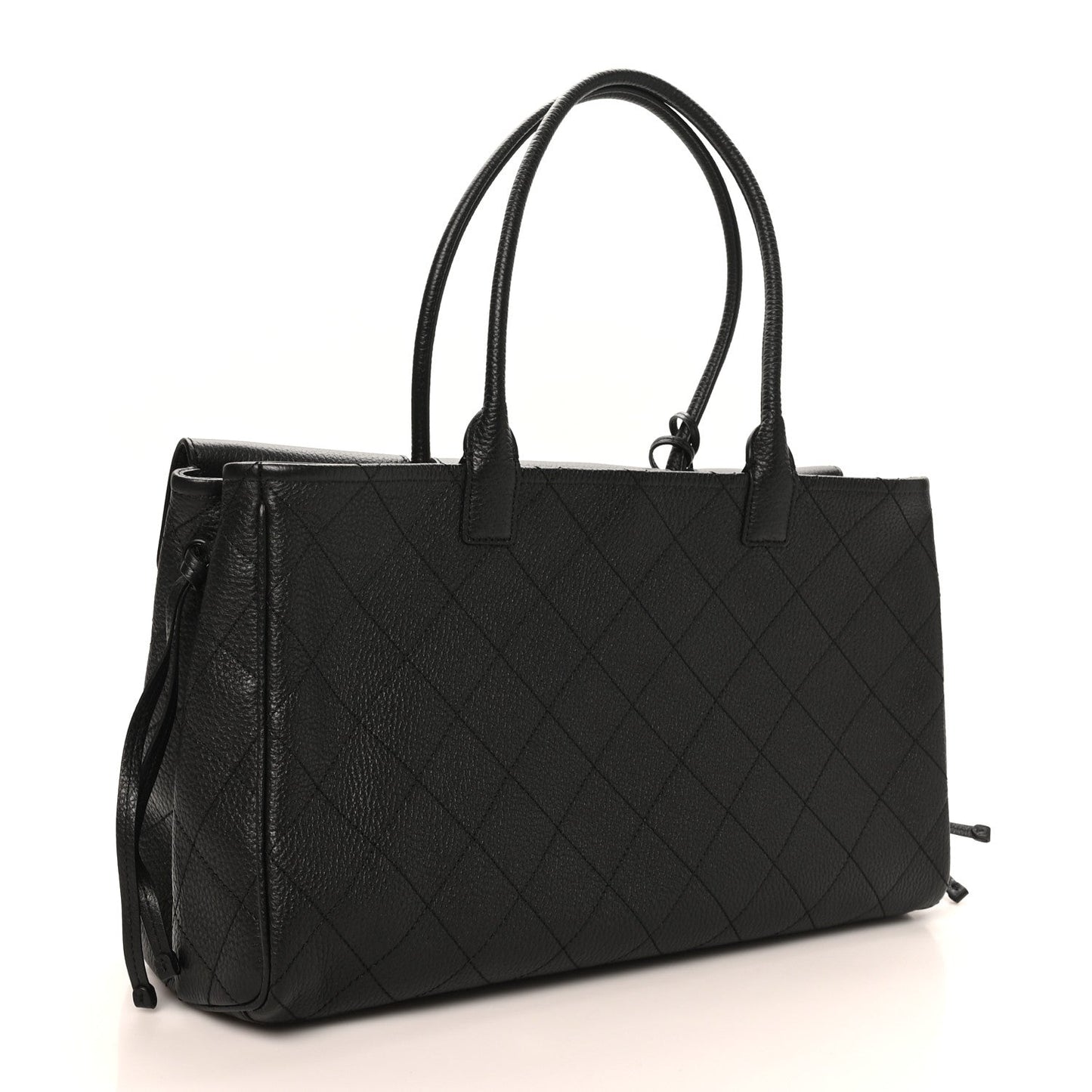 Grained Calfskin Stitched Urban Essentials Medium Shopping Bag Black