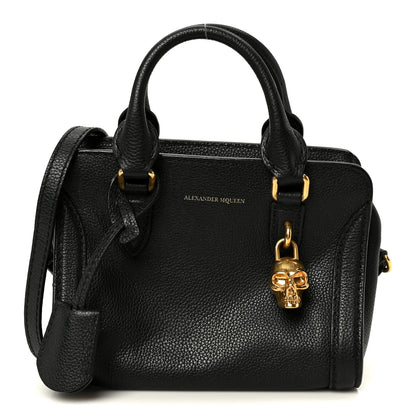 Alexander McQueen Pebbled Calfskin Mini Skull Padlock Zip Around Tote Black