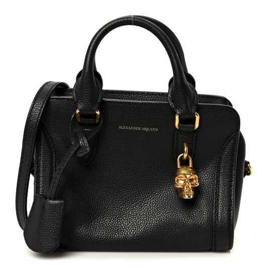 Alexander McQueen Pebbled Calfskin Mini Skull Padlock Zip Around Tote Black