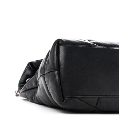 Lambskin Quilted Medium Loulou Puffer Monogram Chain Satchel Black