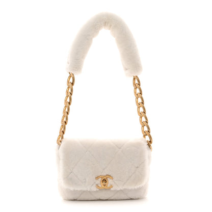 Shearling Lambskin Quilted CC Chain Flap White