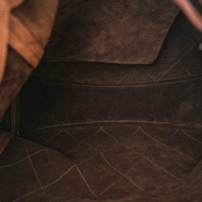 Grained Nubuck Calfskin Quilted Maxi Shopping Bag Dark Brown