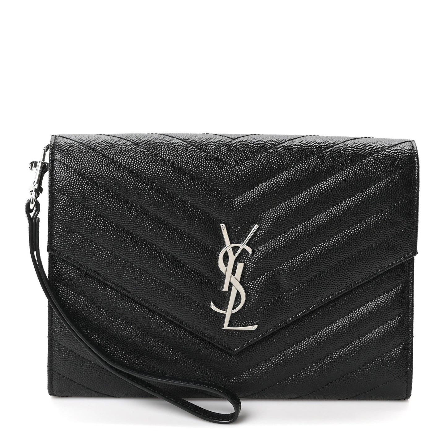 Grain De Poudre Matelasse Chevron Monogram Envelope Clutch Black
