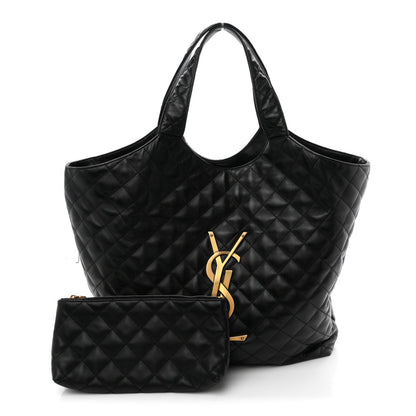 Lambskin Quilted Maxi Icare Shopping Tote Black