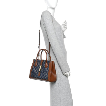 New Denim GG Monogram Dollar Calfskin Medium Jackie 1961 Tote Blue Tea Cuir Epilog