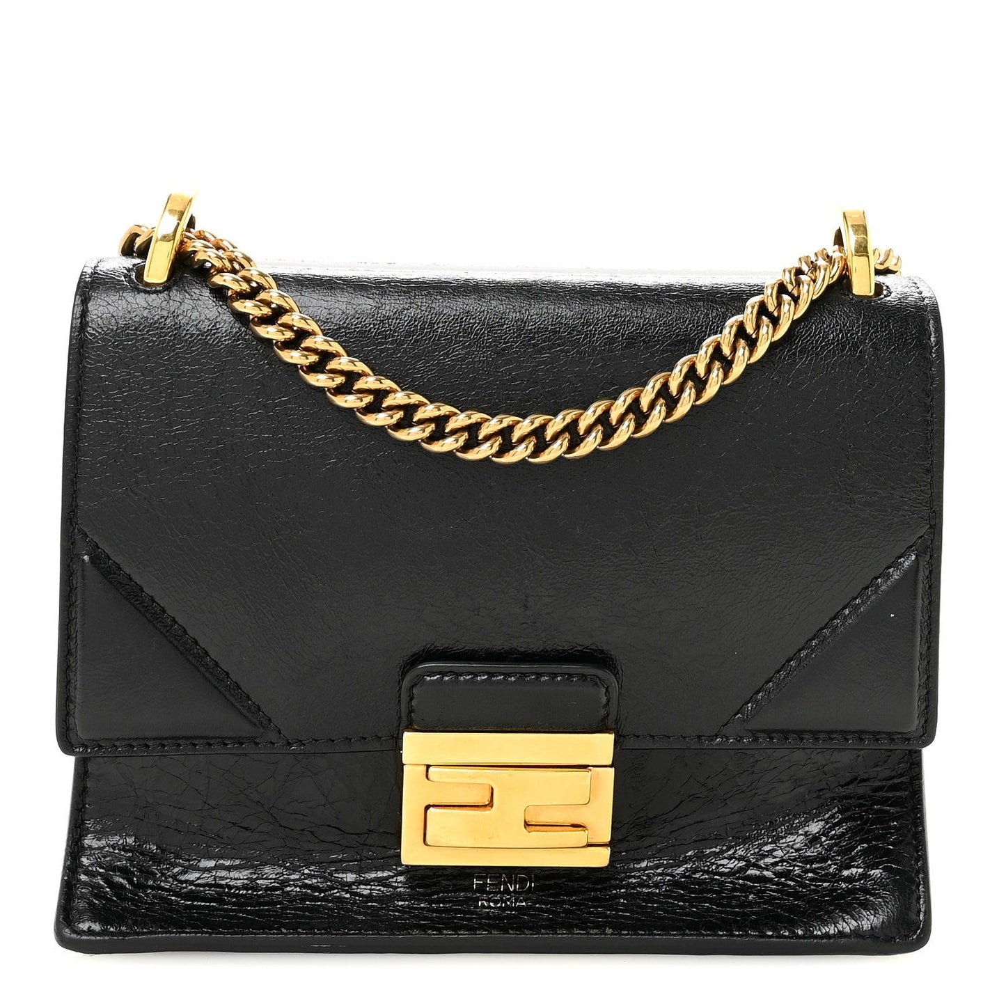 Agnello Old Shine Small Kan U Shoulder Bag Black