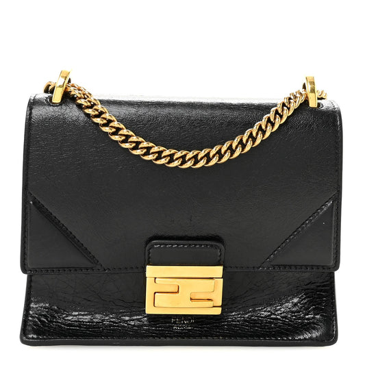 Agnello Old Shine Small Kan U Shoulder Bag Black