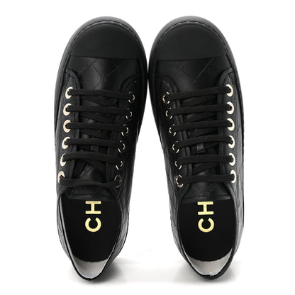 Lambskin Printed Logo Sneakers 37.5 Black