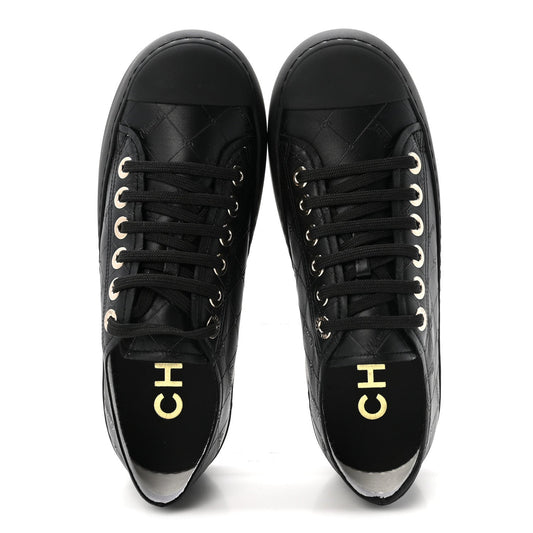 Lambskin Printed Logo Sneakers 37.5 Black