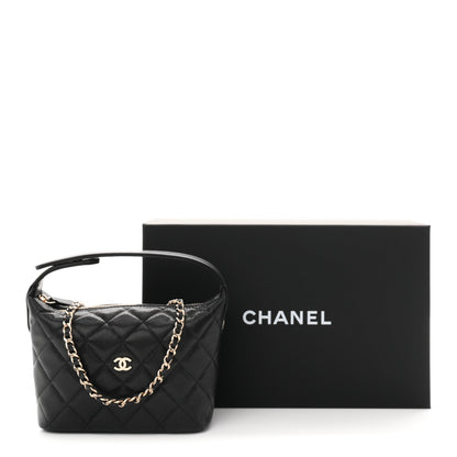 Caviar Quilted Hobo Clutch With Chain Black