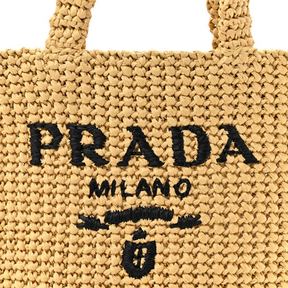 Yarn Raffia Effect Crochet Embroidered Small Logo Tote Naturale