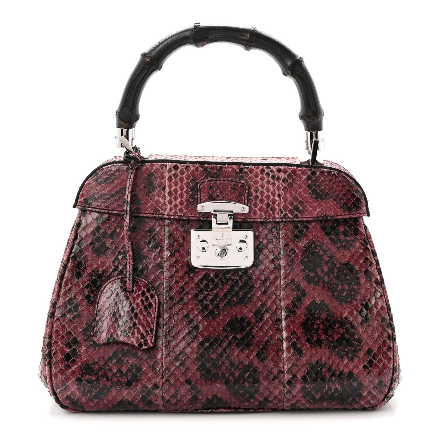 Snakeskin Bamboo Medium Lady Lock Top Handle Bag Purple