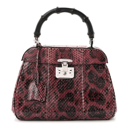 Snakeskin Bamboo Medium Lady Lock Top Handle Bag Purple