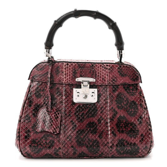 Snakeskin Bamboo Medium Lady Lock Top Handle Bag Purple