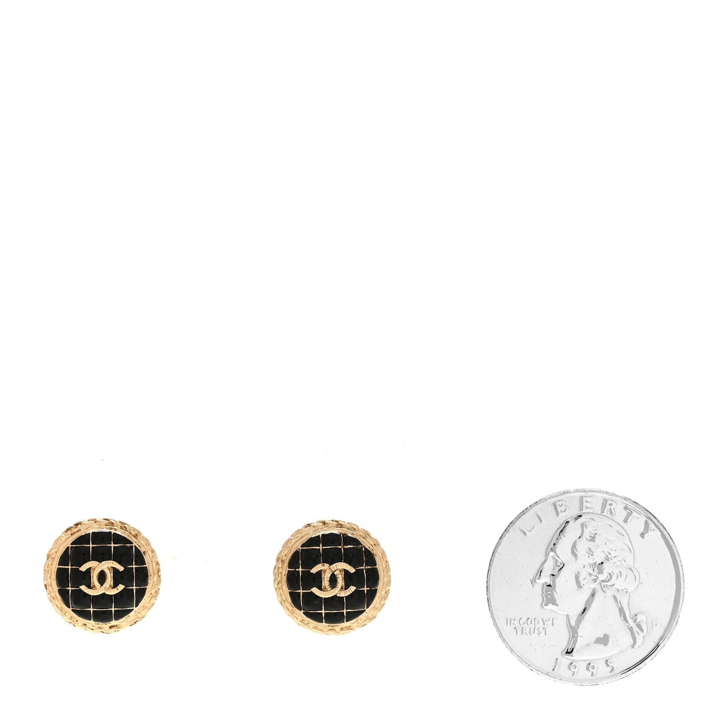 Resin CC Chain Round Earrings Gold Black