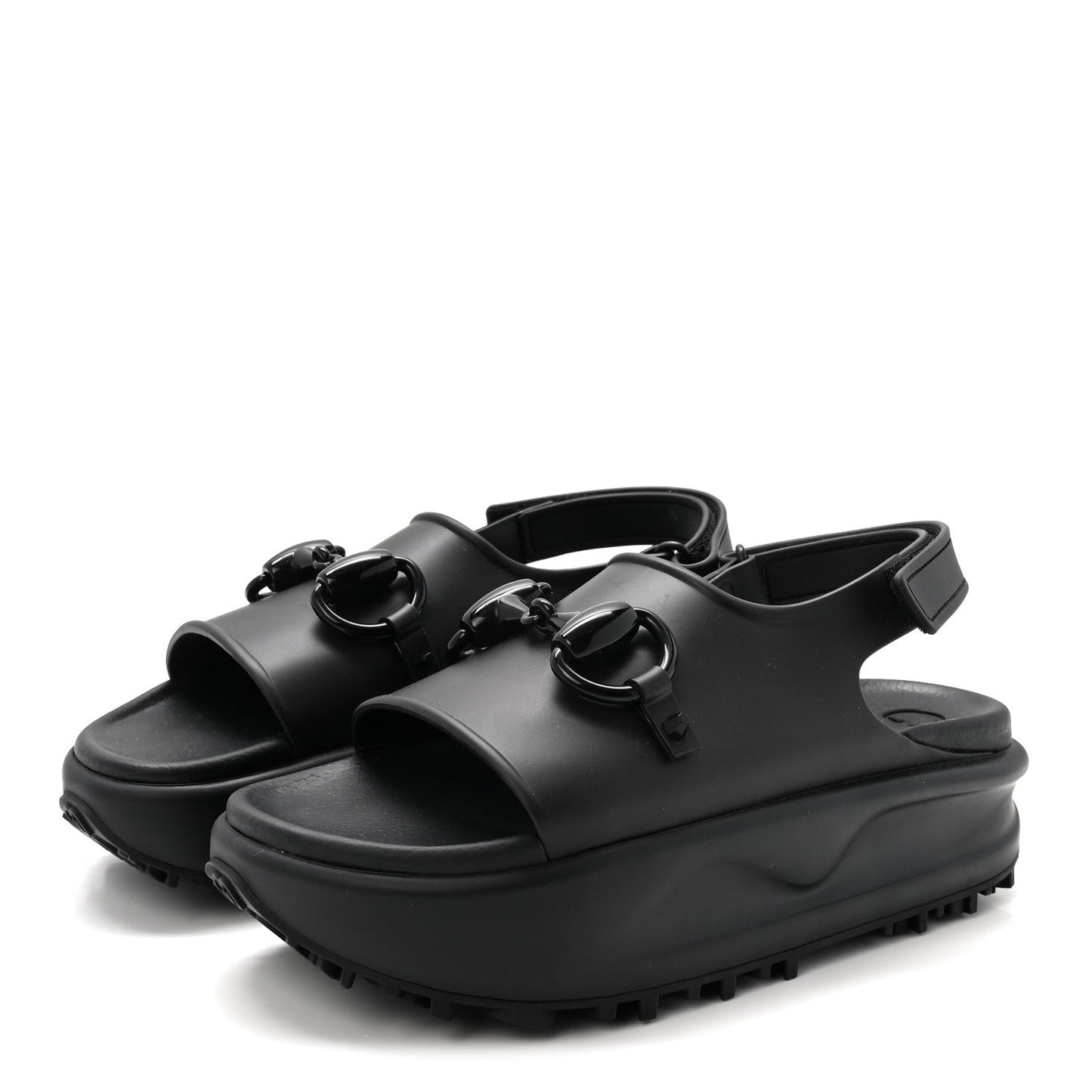 Soft Rubber Horsebit Touch Womens Strapped Sandals 38 Black