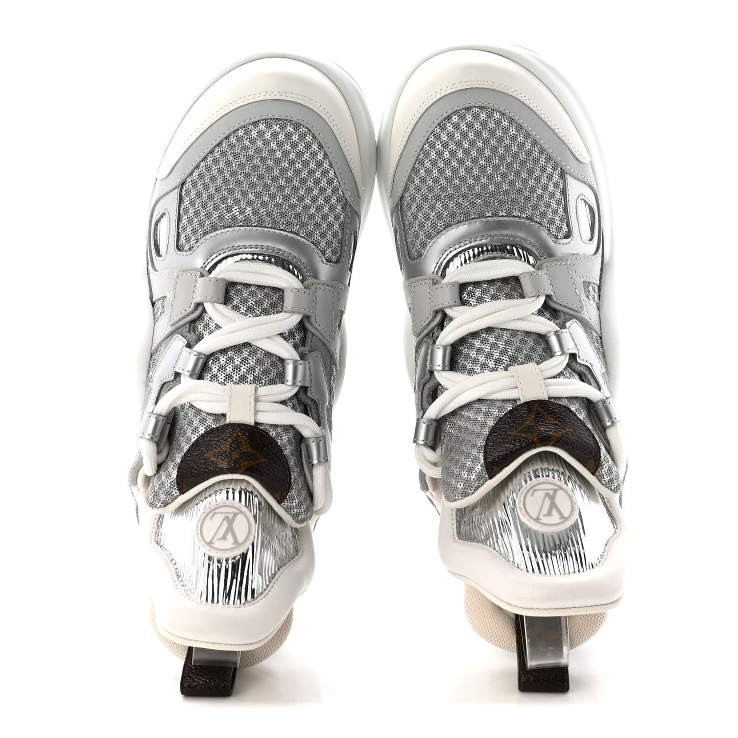 Metallic Calfskin Technical Nylon LV Archlight Sneakers 37 White Silver