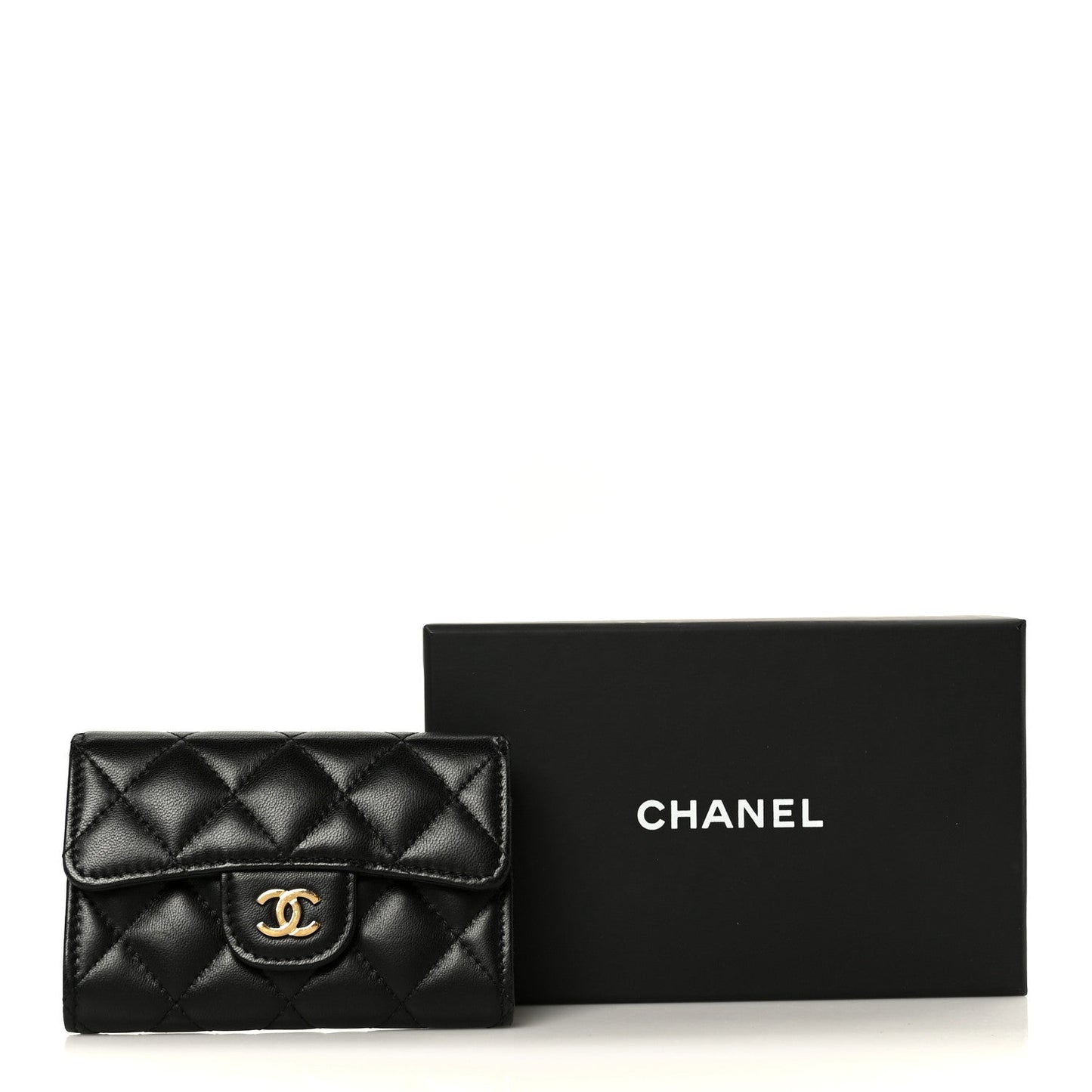 Lambskin Quilted Flap Card Holder Wallet Black