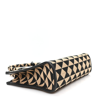 Jacquard Saffiano Triangolo Symbole Embroidered Small Tote  Black Corda