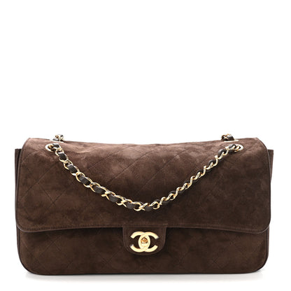 Suede Calfskin Small Souplissimo Maxi Flap Dark Brown