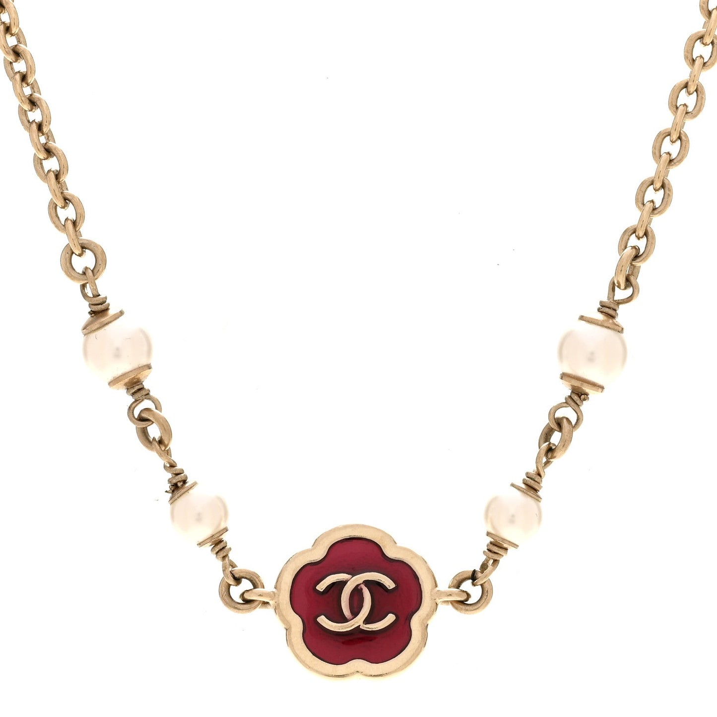 Pearl Enamel CC Camellia Short Necklace Pink Gold