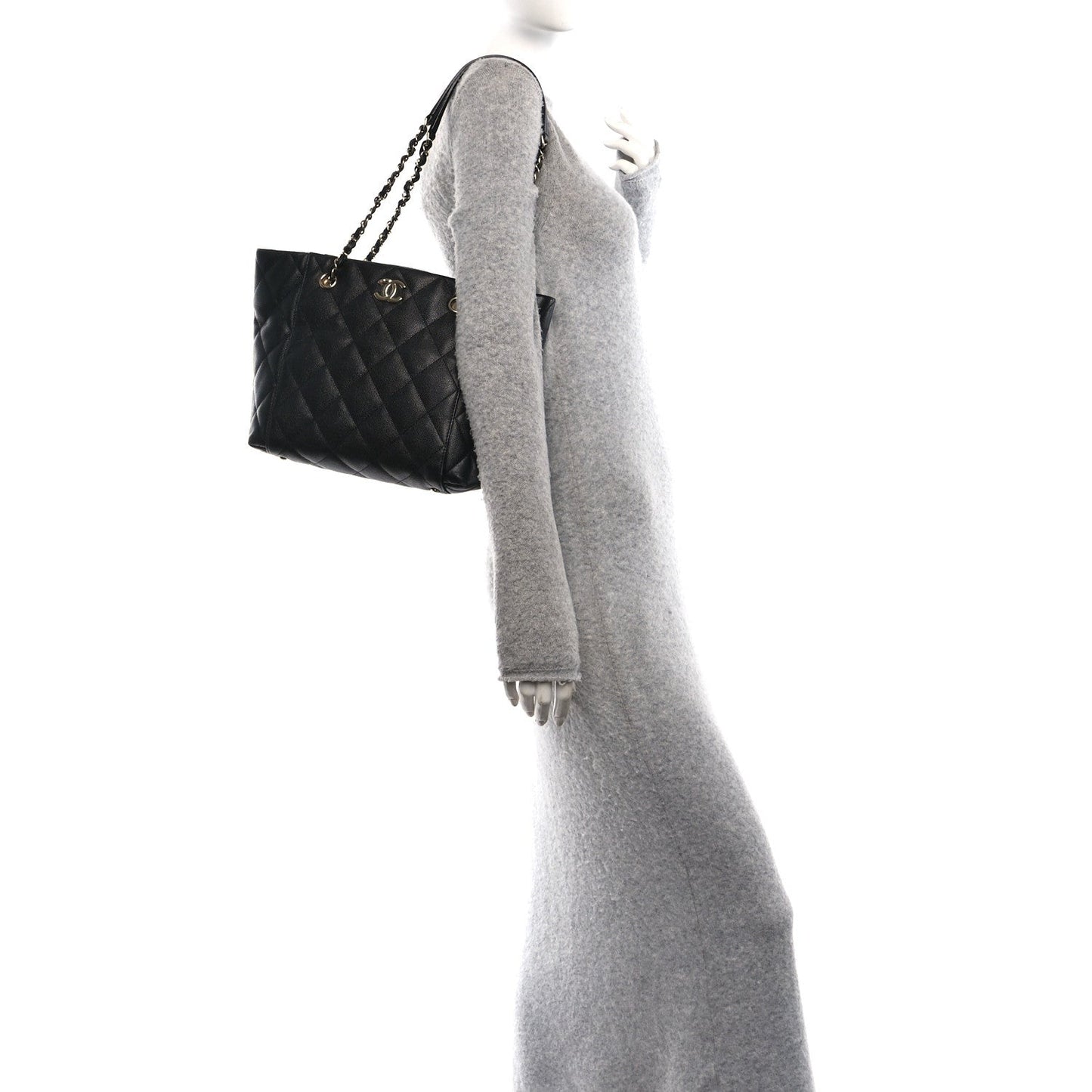 Caviar Quilted Small Shopping Tote Black