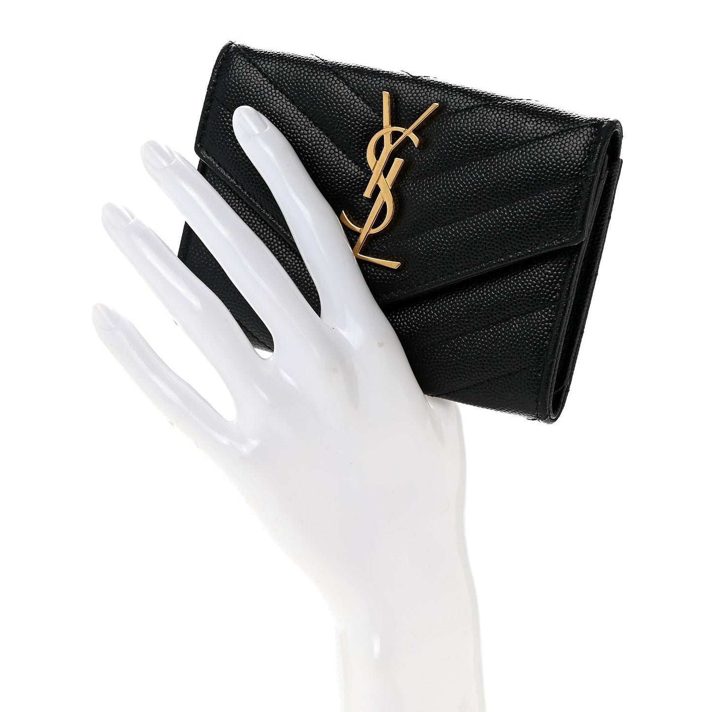 Grain De Poudre Matelasse Chevron Small Monogram Envelope Wallet Black