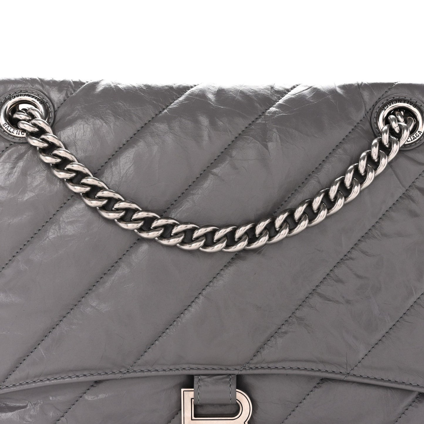 Crushed Calfskin Quilted Medium Crush Chain Bag Dark Grey