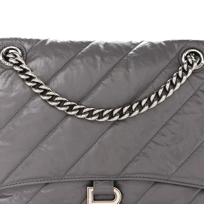 Crushed Calfskin Quilted Medium Crush Chain Bag Dark Grey