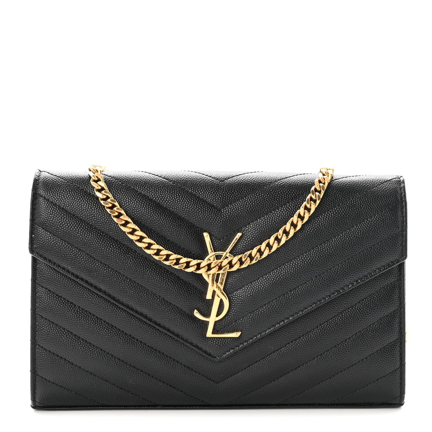 Grain De Poudre Matelasse Chevron Monogram Chain Wallet Black