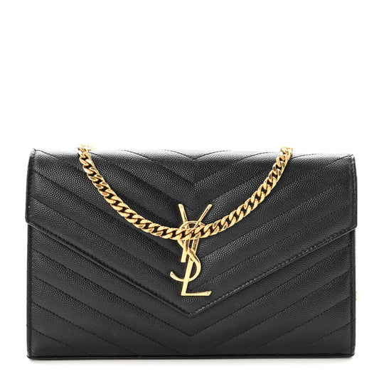 Grain De Poudre Matelasse Chevron Monogram Chain Wallet Black