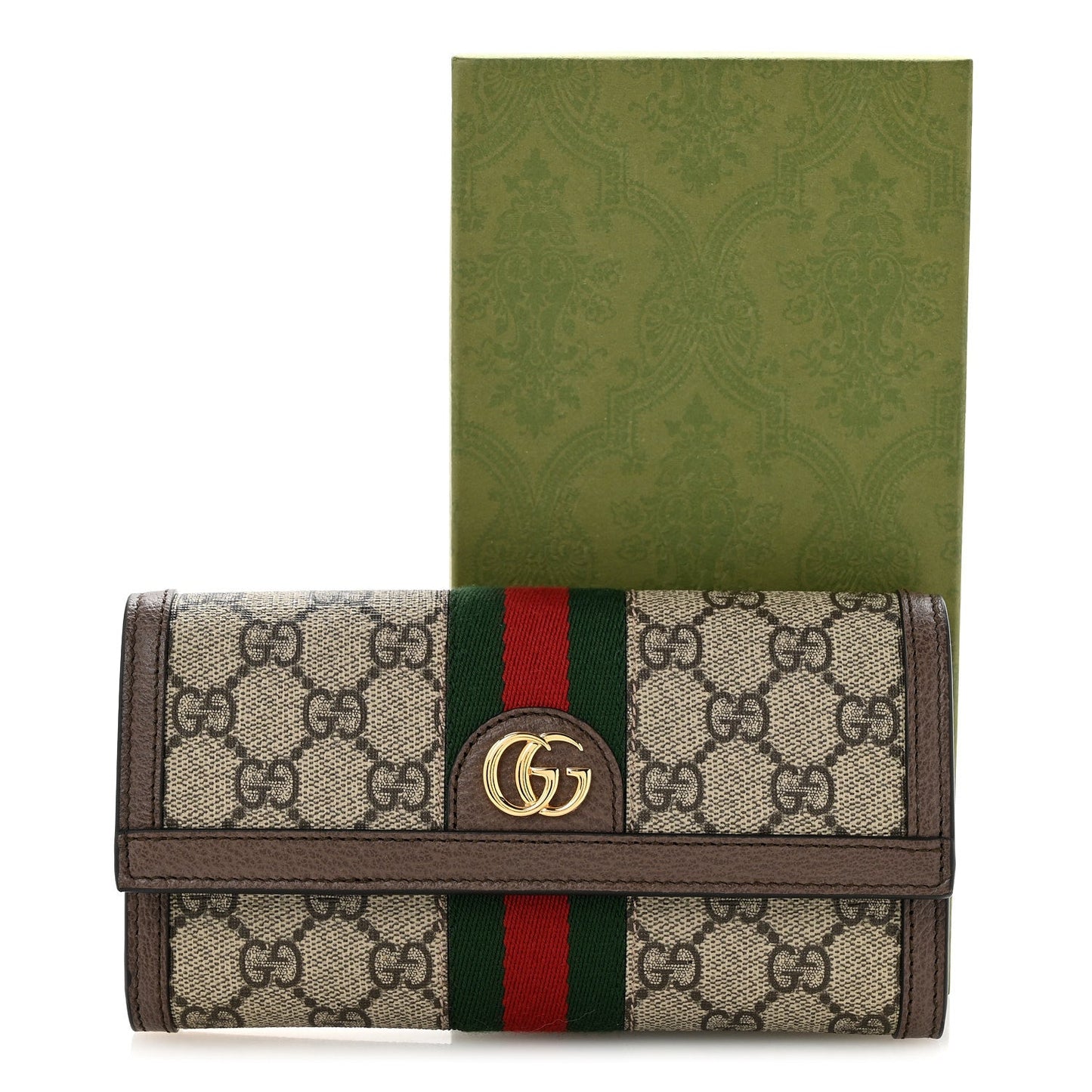GG Supreme Monogram Web Ophidia Continental Wallet Brown